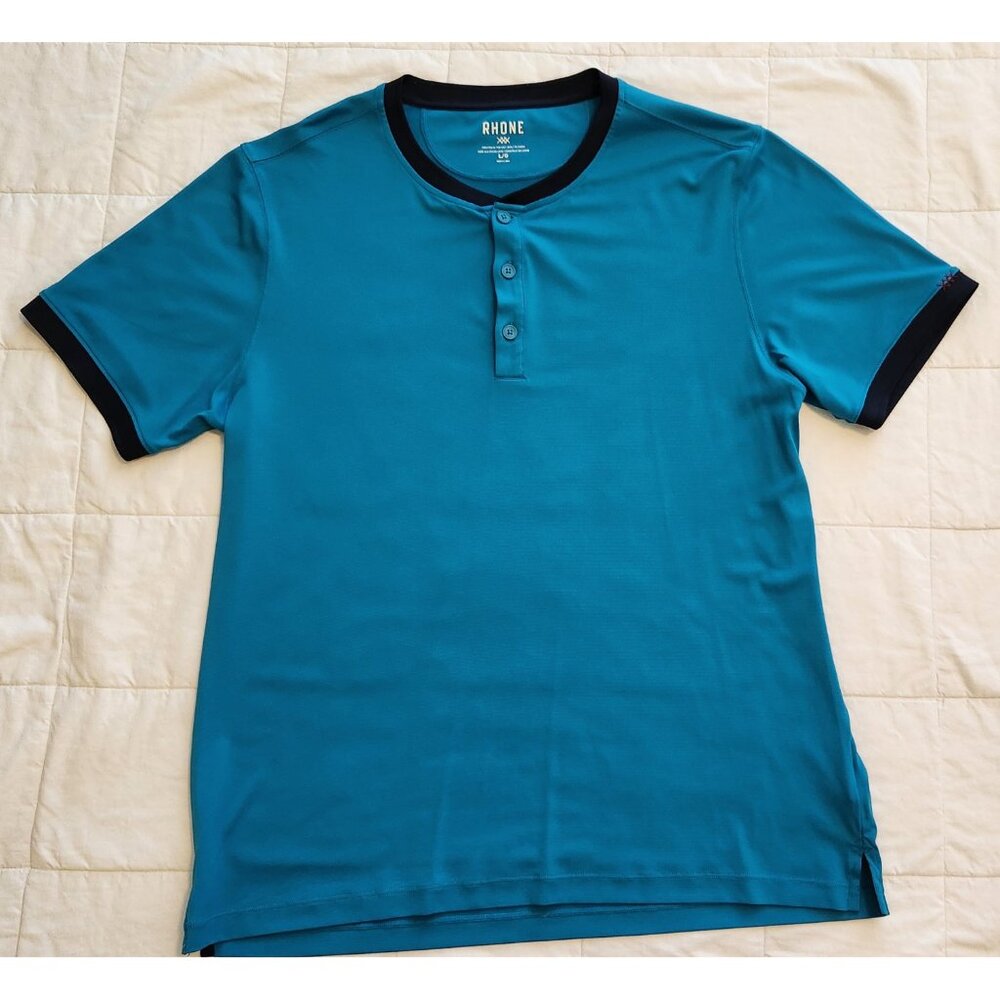 Rhone Element Lounge Henley Short Sleeve, Rhone Ringer Tee, Teal Blue Size Large